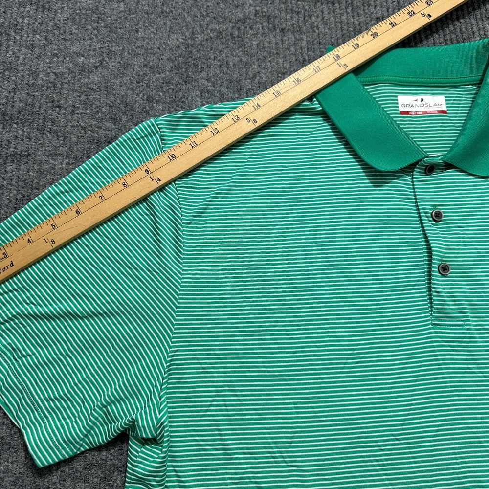 Grand Slam Performance Mens Polo Shirt Size XXL Green Striped Short Sleeve - Picture 3 of 8